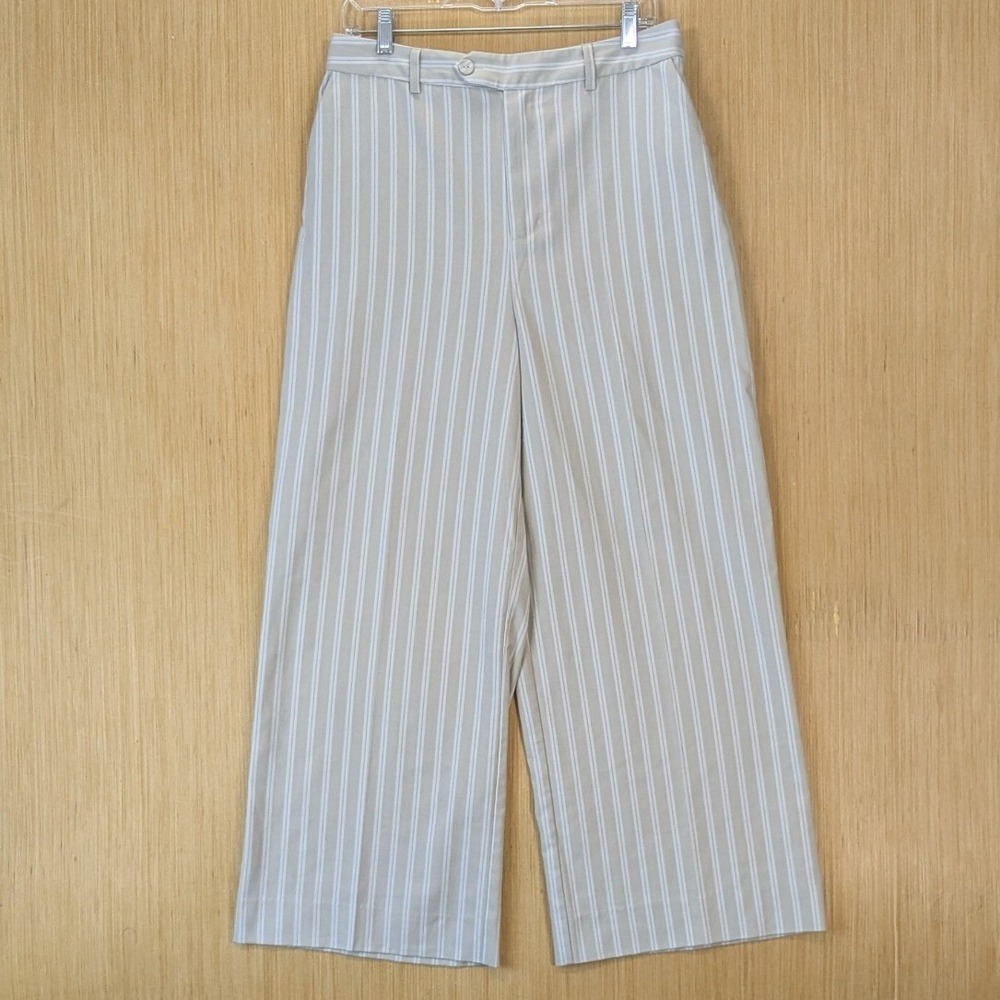 7‎ For All Mankind Career Office Striped Wide Leg Trousers 12 Beige High Rise